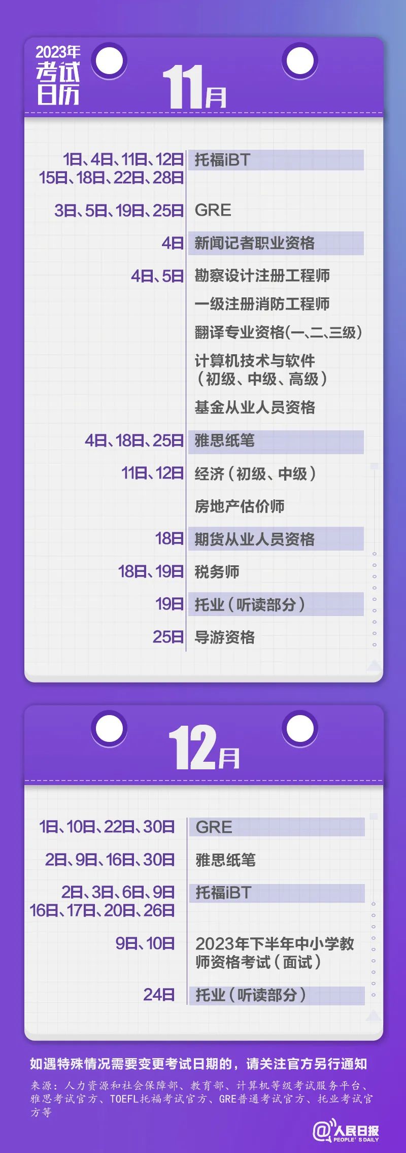 收藏！2023年考試日歷來(lái)了