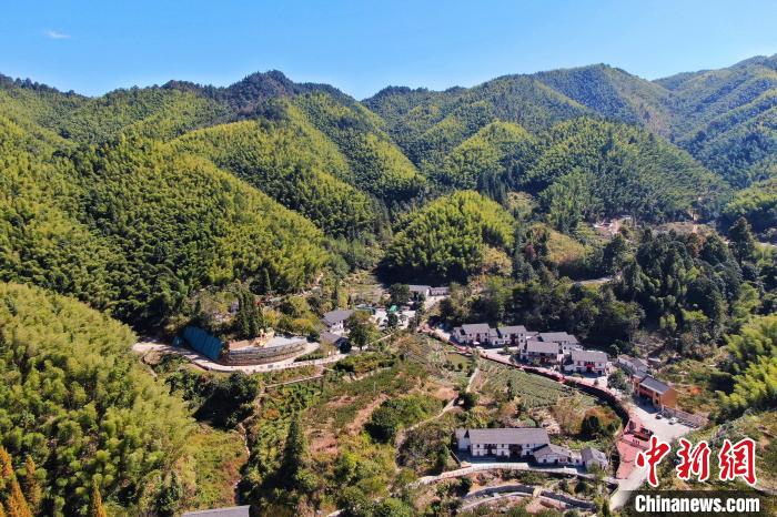 航拍江西井岡山市神山村，青山環(huán)繞，風景秀美。　劉力鑫 攝