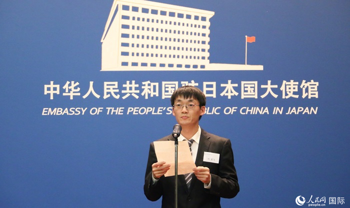 獲獎學(xué)生代表、大阪大學(xué)博士生劉亞飛發(fā)表感言。人民網(wǎng) 許可攝