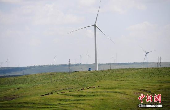 6月28日，河北張家口張北草原上大片風力發(fā)電的“風車”規(guī)模宏大。 中新社記者 楊艷敏 攝