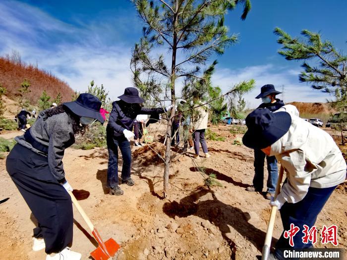 圖為西寧市城東區(qū)干部職工參加義務(wù)植樹?！?zhí)砀?攝