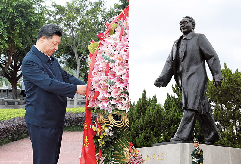 2020年10月14日，習近平總書記向深圳蓮花山公園鄧小平同志銅像敬獻花籃。