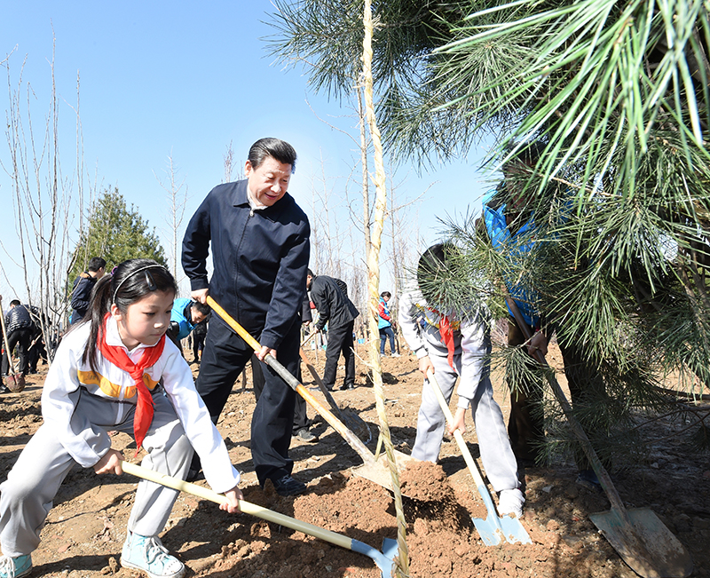 2015年4月3日，習(xí)近平總書(shū)記同大家一起植樹(shù)。