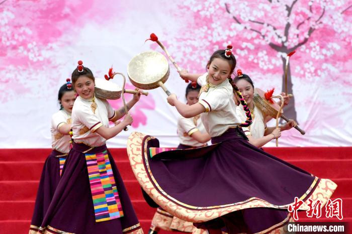 3月28日，西藏林芝第二十屆桃花旅游文化節(jié)開幕式上的文藝表演?！±盍?攝