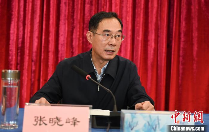 圖為西藏自治區(qū)黨委宣傳部副部長(zhǎng)、西藏廣播電視臺(tái)黨組書記張曉峰致辭?！≮w朗 攝
